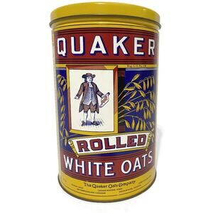 Vintage 1984 Quaker Oats Rolled White Oats Collectible Tin Can 8" Tall